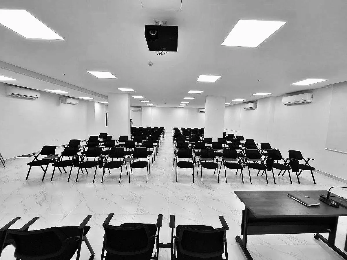 Empty event hall in Adliya used for Zoom events